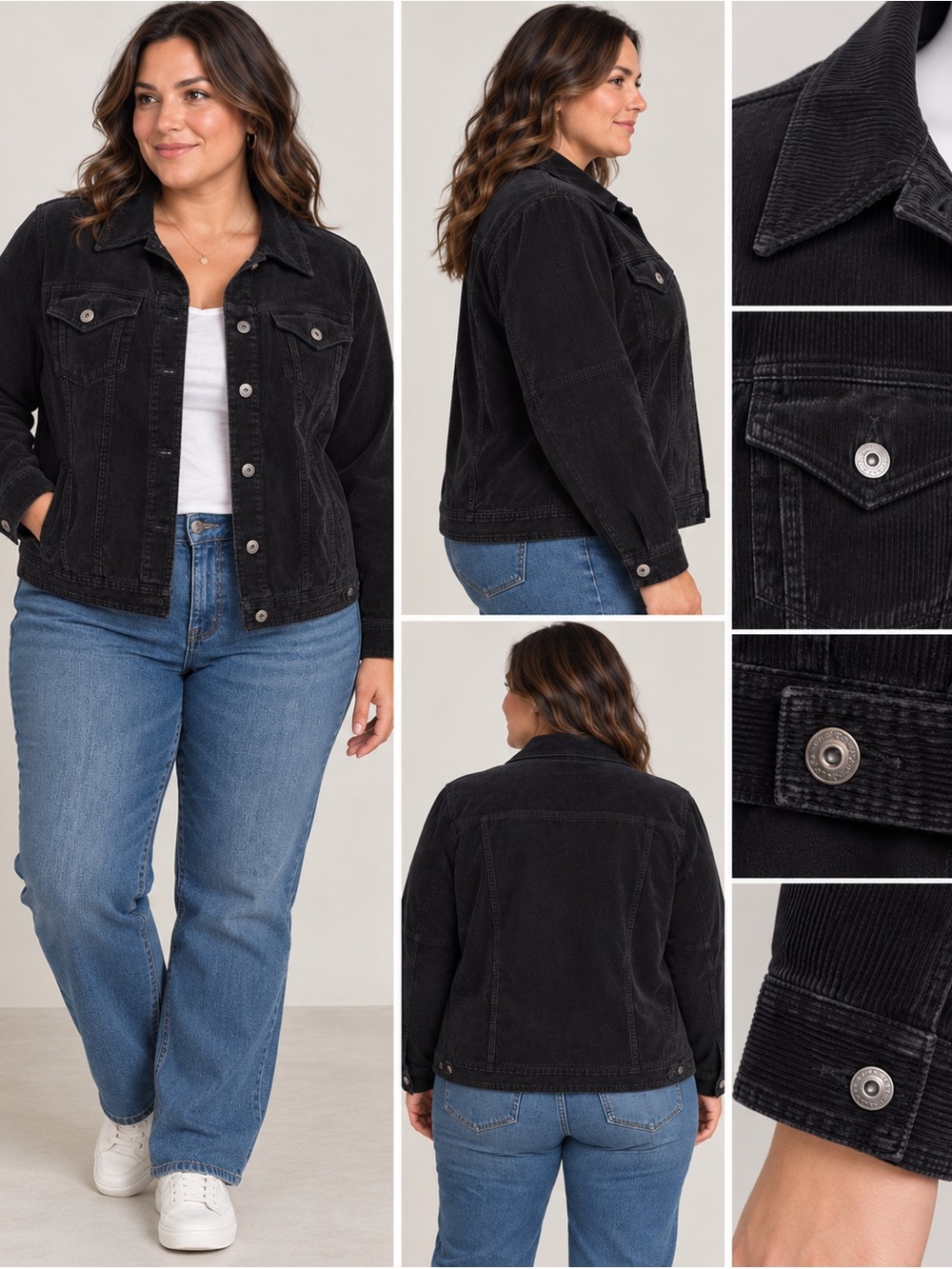 Black Corduroy Trucker Jacket Style & Co, 20W - Picture 2 of 10